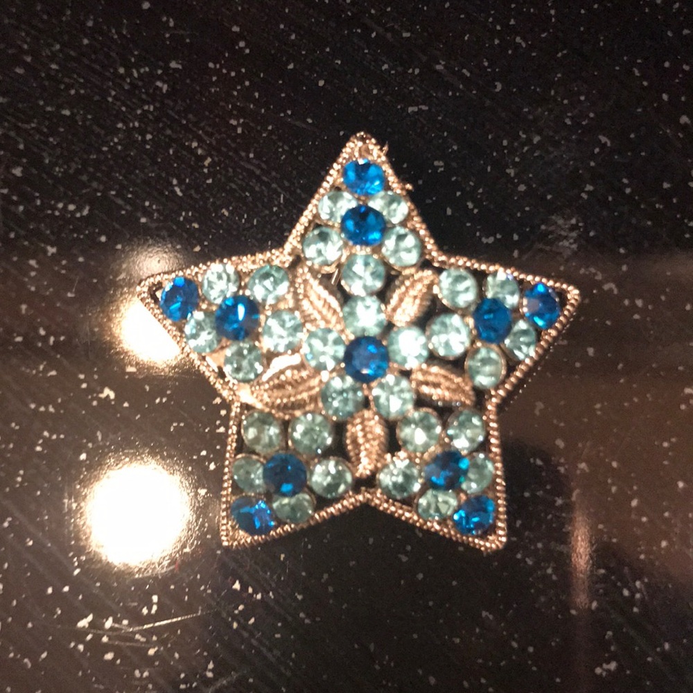 Blue star rhinestone lapel pin